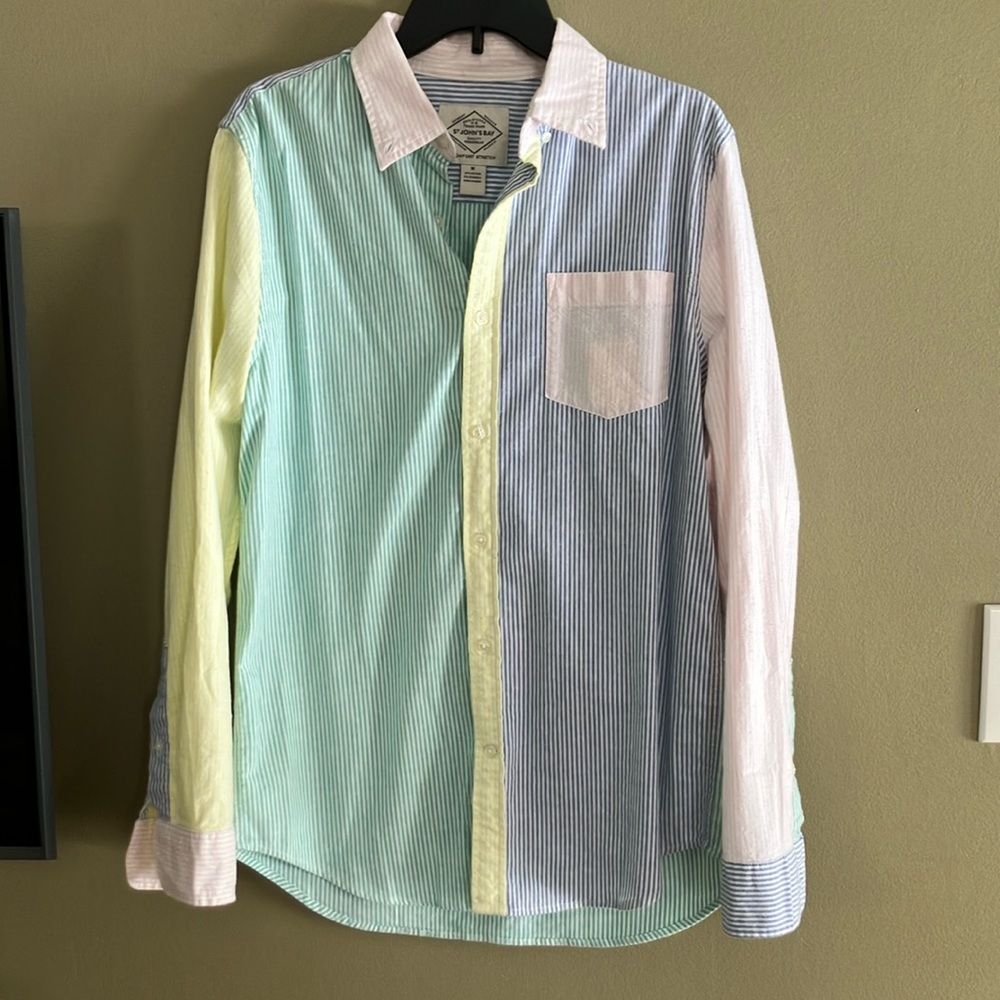 St. John’s Bay 97% Cotton Striped Multi-Colored Long-Sleeved Shirt